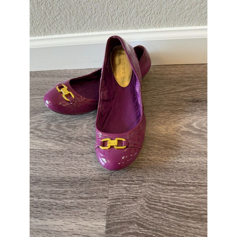LAUREN RALPH LAUREN Betsy Women's Crinkle Patent Leather Ballet Flats Size 8.5